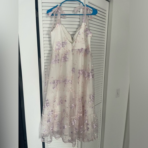 Lulu’s Distinctly Sweet White Floral Embroidered Tie-Strap Midi Dress. - Picture 6 of 7